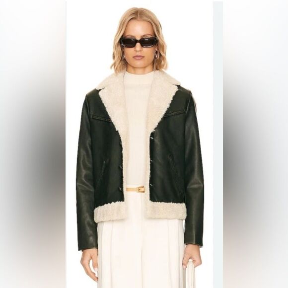 MOTHER The Mile High bomber jacket in brown faux leather and Sherpa detail M - Picture 1 of 16